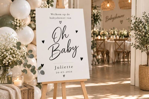 Gepersonaliseerd Welkomstbord Babyshower – Oh Baby Minimalistisch