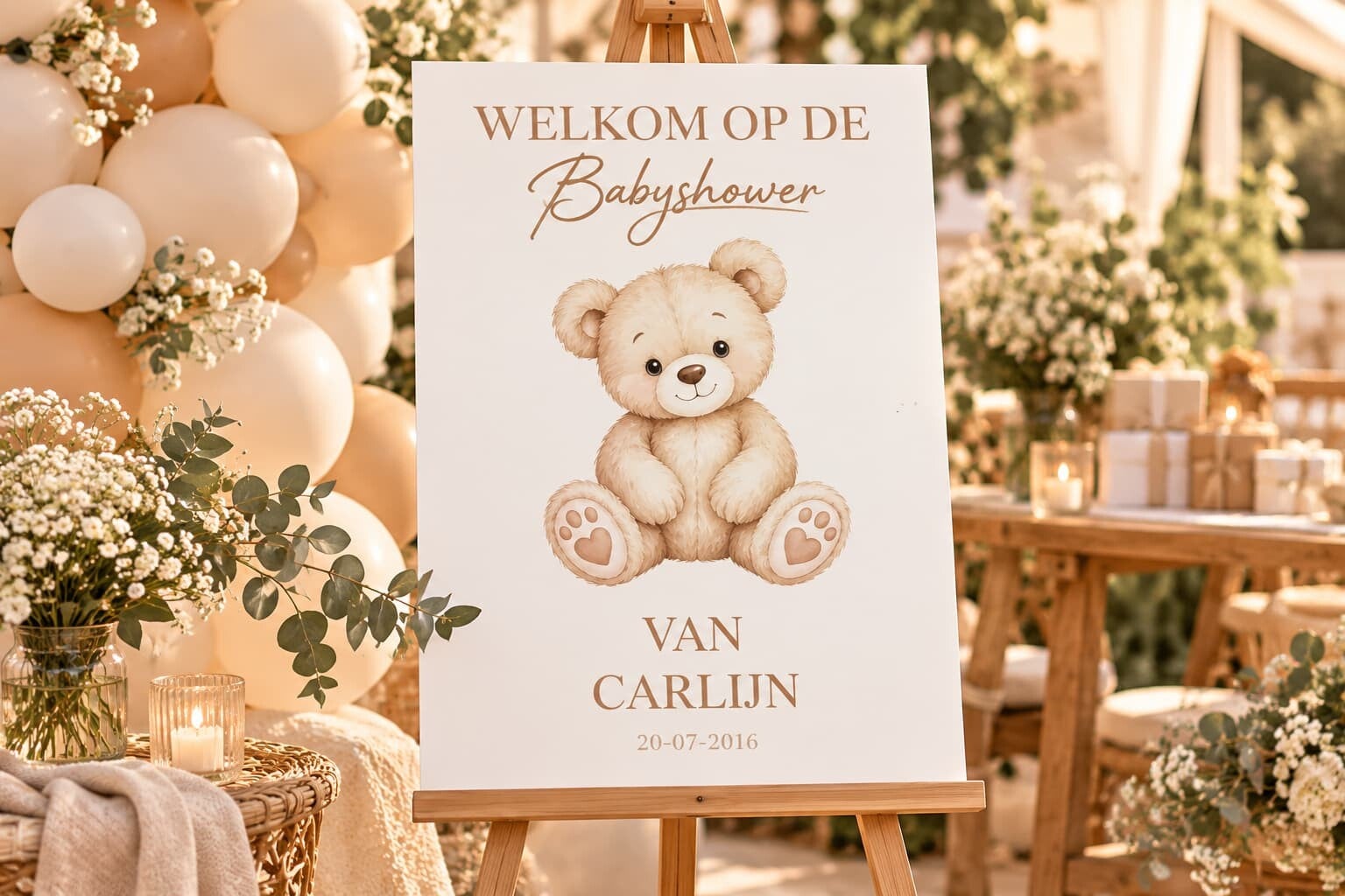 Gepersonaliseerd Welkomstbord Babyshower – Teddybeer