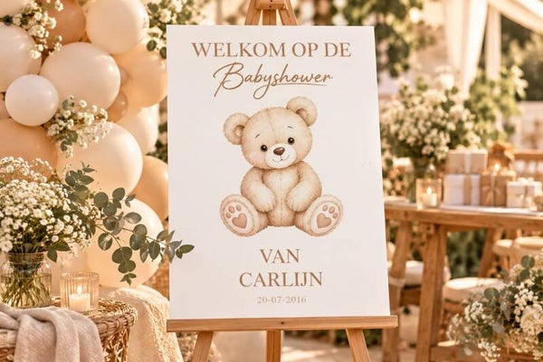 Gepersonaliseerd Welkomstbord Babyshower – Teddybeer