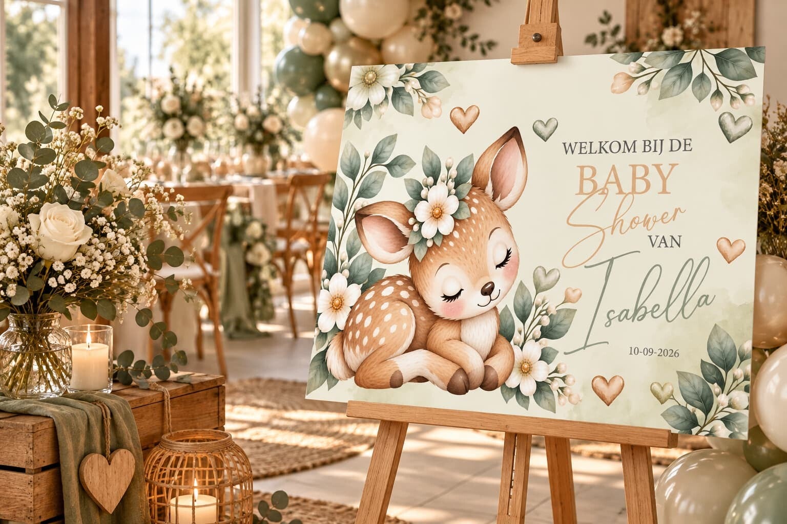 Gepersonaliseerd Welkomstbord Babyshower – Hertje & Bloemen