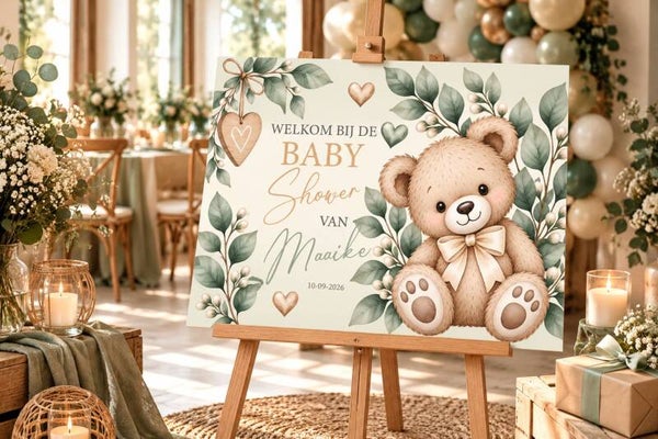 Gepersonaliseerd Welkomstbord Babyshower – Teddybeer & Groen