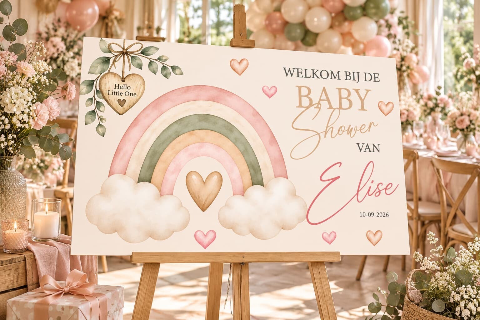 Gepersonaliseerd Welkomstbord Babyshower – Pastel Regenboog