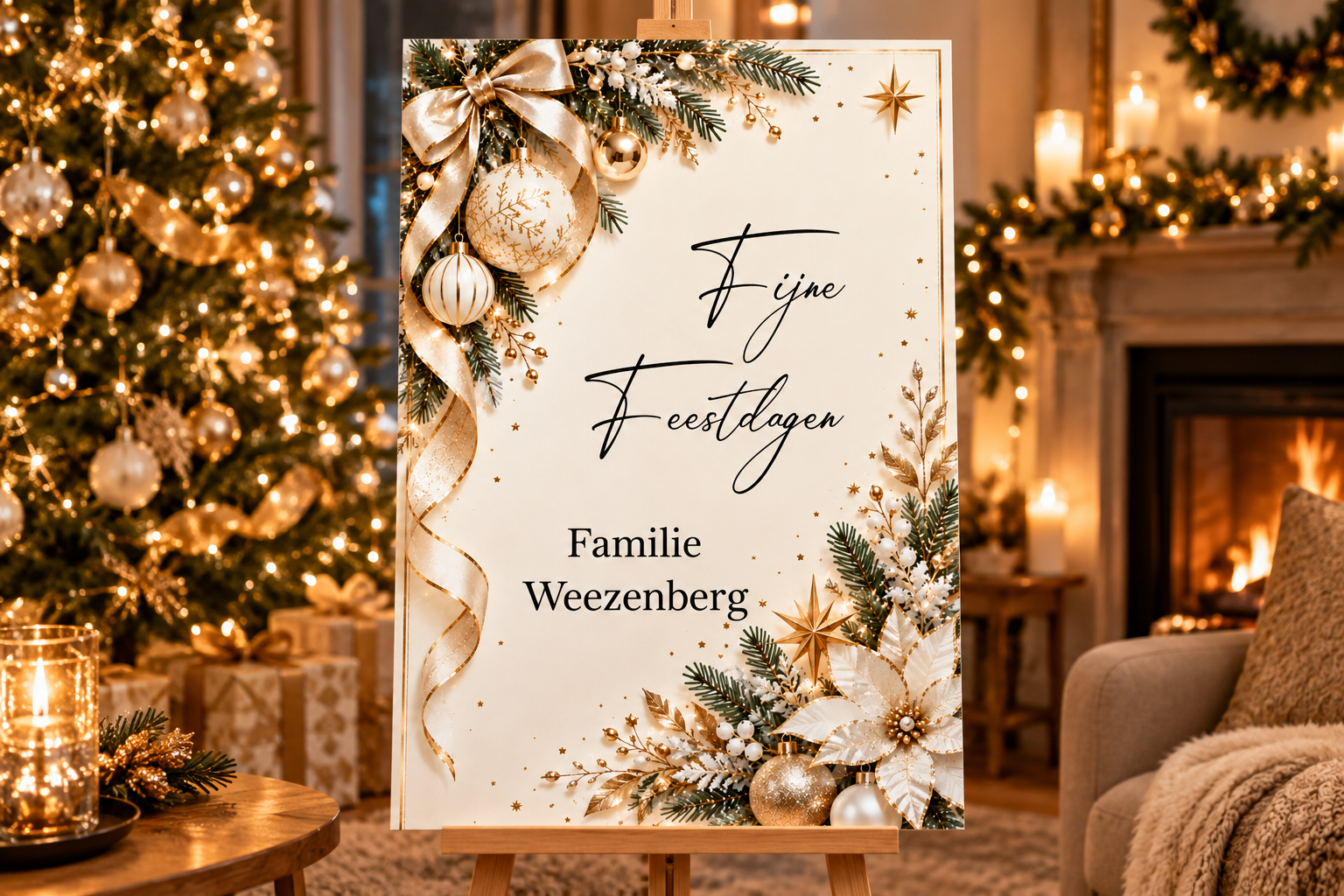 Kerst welkomstbord Wit & Goud – Gepersonaliseerd met familienaam