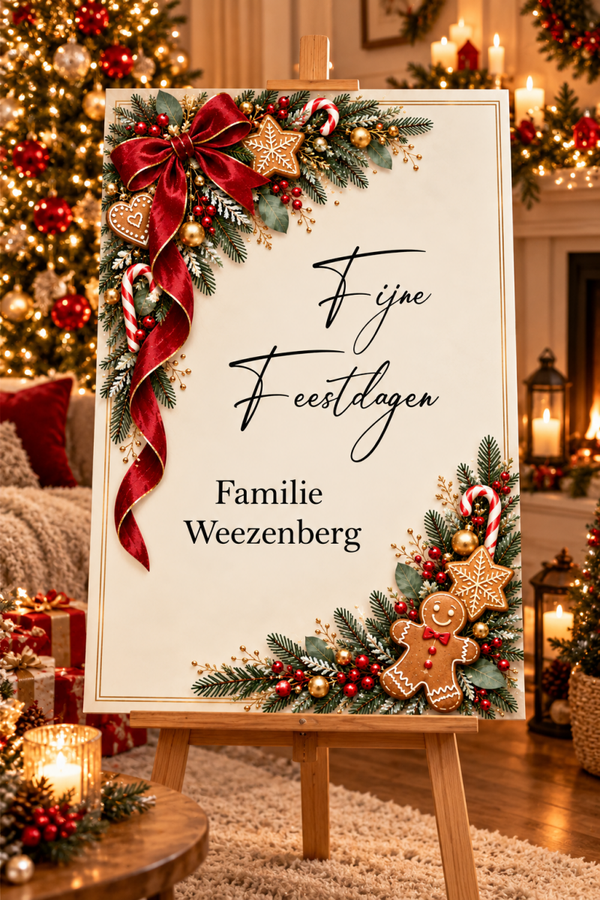 Kerst welkomstbord Gingerbread – Gepersonaliseerd met familienaam