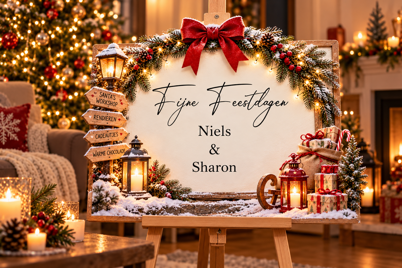 Kerst welkomstbord Kerstdorp – Gepersonaliseerd met namen