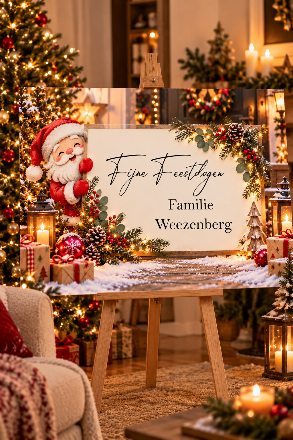 Kerst welkomstbord Kerstman – Gepersonaliseerd met familienaam