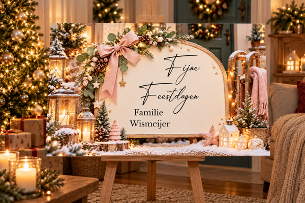 Kerst welkomstbord Winter Roze – Gepersonaliseerd met familienaam