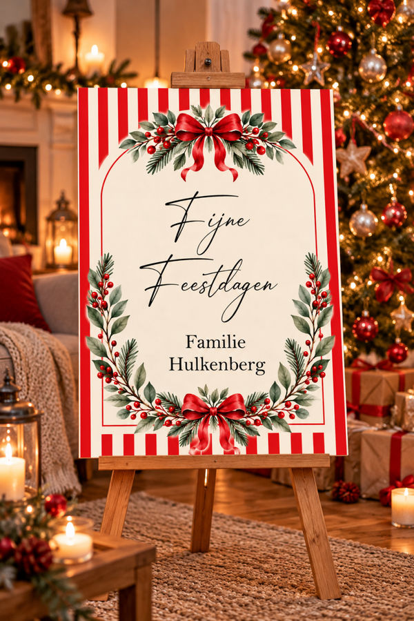 Kerst welkomstbord Rood-Wit – Gepersonaliseerd met familienaam