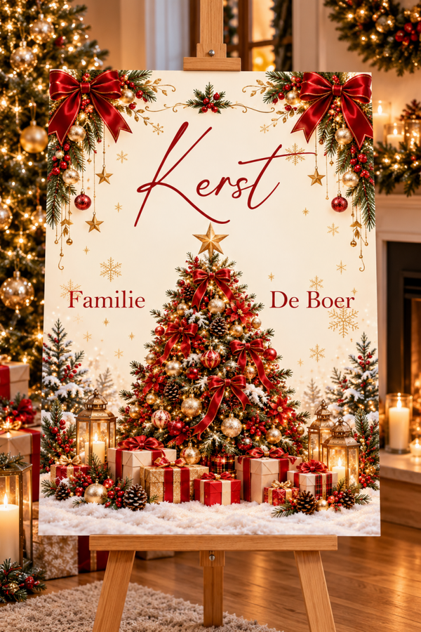 Kerst welkomstbord Klassieke Kerstboom – Gepersonaliseerd met familienaam