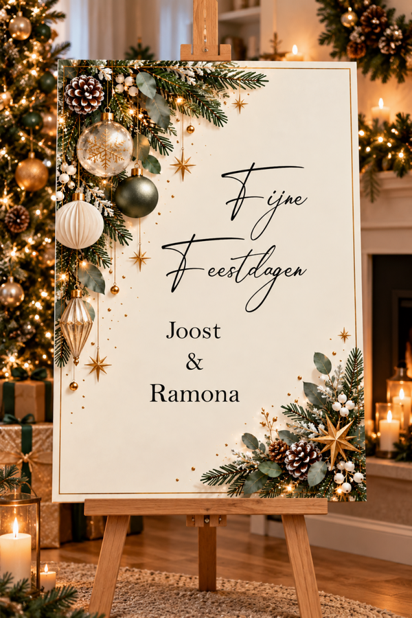 Kerst welkomstbord Winter Wit & Goud – Gepersonaliseerd met namen