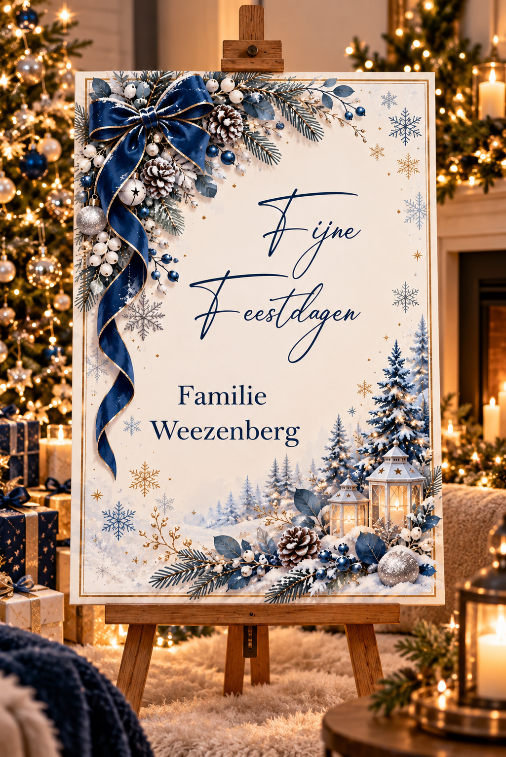 Kerst welkomstbord Winterblauw – Gepersonaliseerd met familienaam
