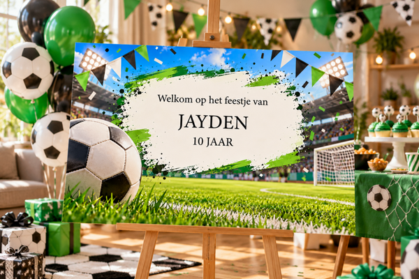 Kinderfeestje welkomstbord Voetbal – Gepersonaliseerd met naam & leeftijd