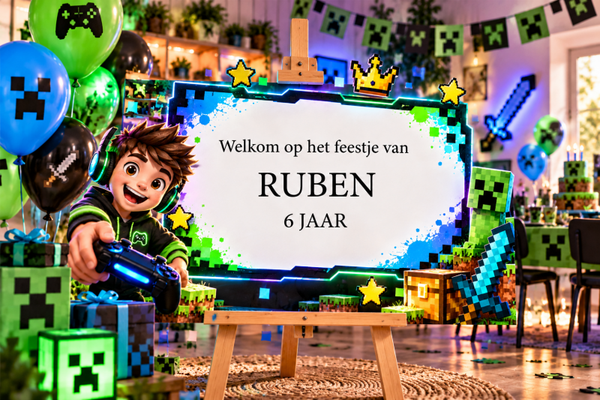 Kinderfeestje welkomstbord Gaming – Gepersonaliseerd met naam & leeftijd