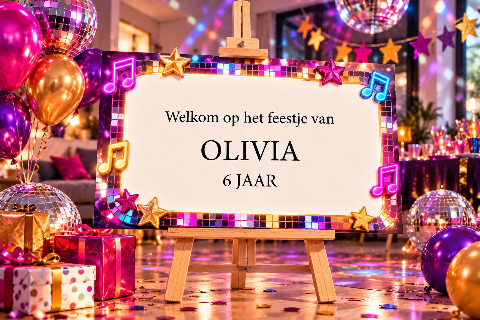 Kinderfeestje welkomstbord Disco – Gepersonaliseerd met naam & leeftijd