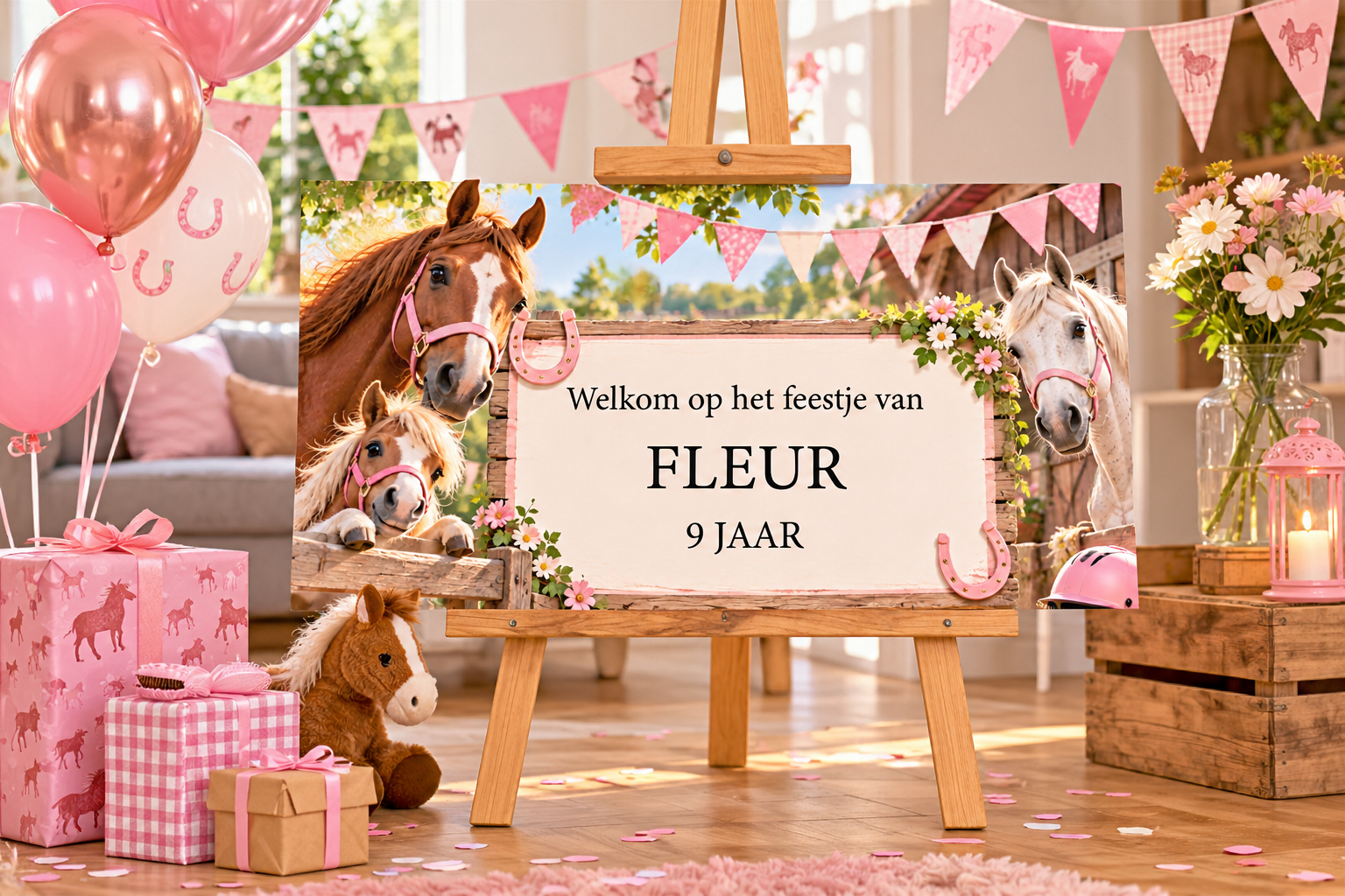 Kinderfeestje welkomstbord Paarden – Gepersonaliseerd met naam & leeftijd