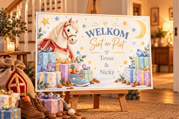 Sinterklaas welkomstbord pastel met paard – Gepersonaliseerd met naam