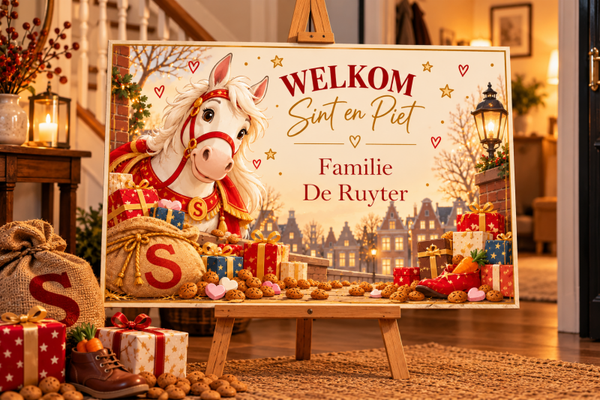 Sinterklaas welkomstbord met paard – Gepersonaliseerd met familienaam