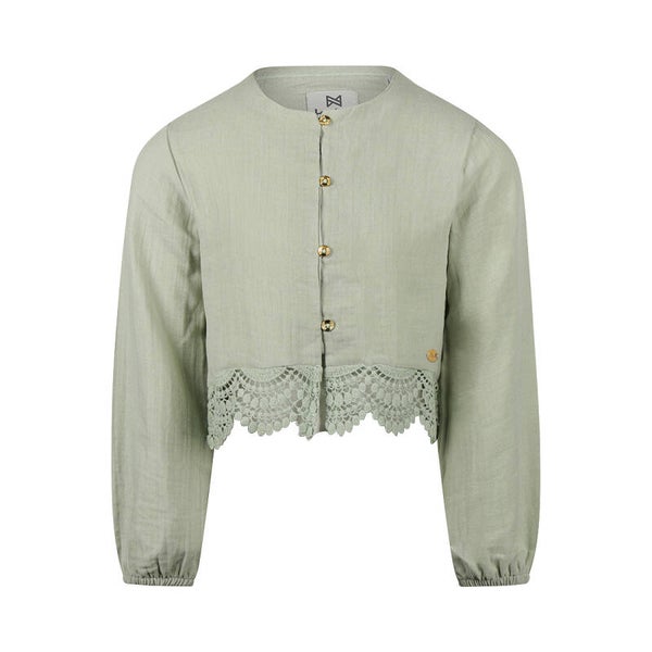 Koko Noko meisjes blouse zachtgroen kanten detail