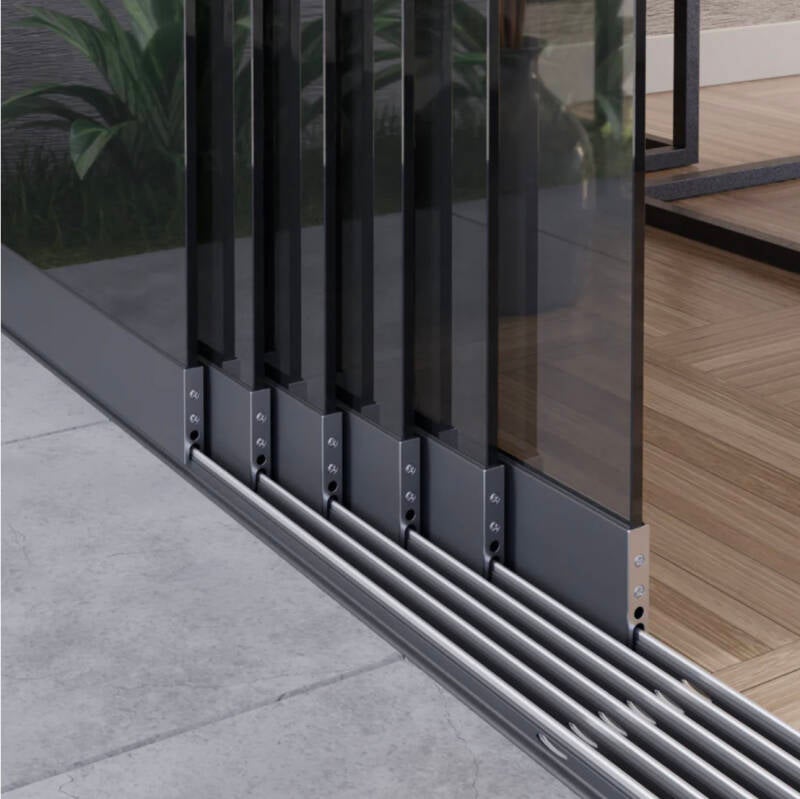 6 - rail glazen schuifwanden getint(donker) glas