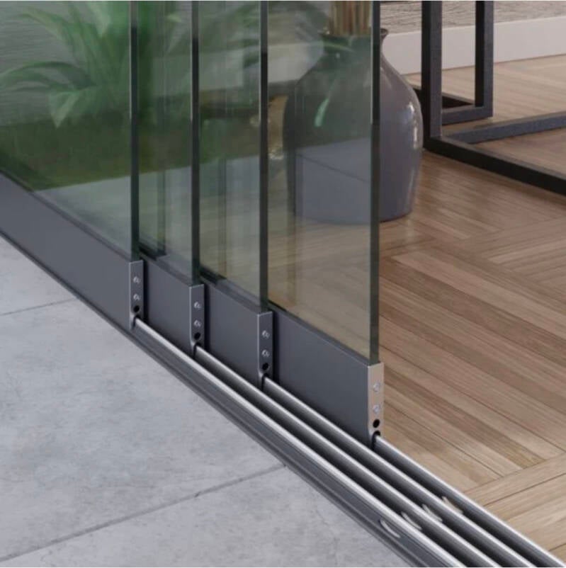 4 - rail glazen schuifwanden helder glas