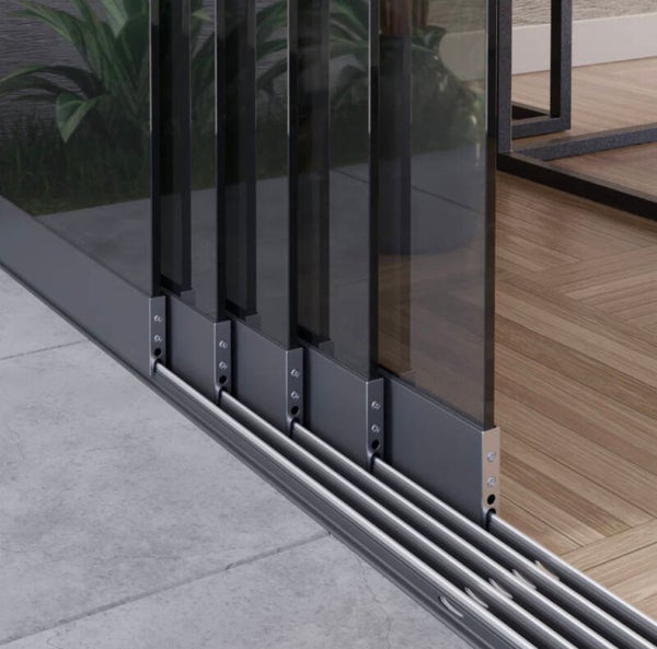 5 - rail glazen schuifwanden getint(donker) glas