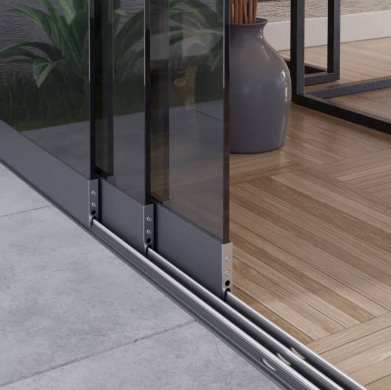 3 - rail glazen schuifwanden getint(donker) glas