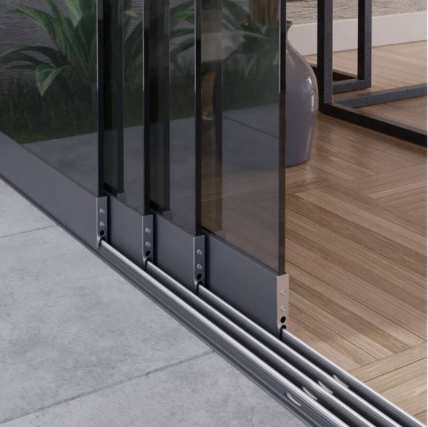 4 - rail glazen schuifwanden getint(donker) glas