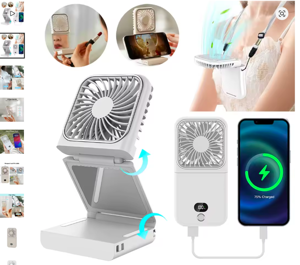 Ventilateur portatif pliable, chargement USB, affichage numérique, mini ventilateur d'extérieur