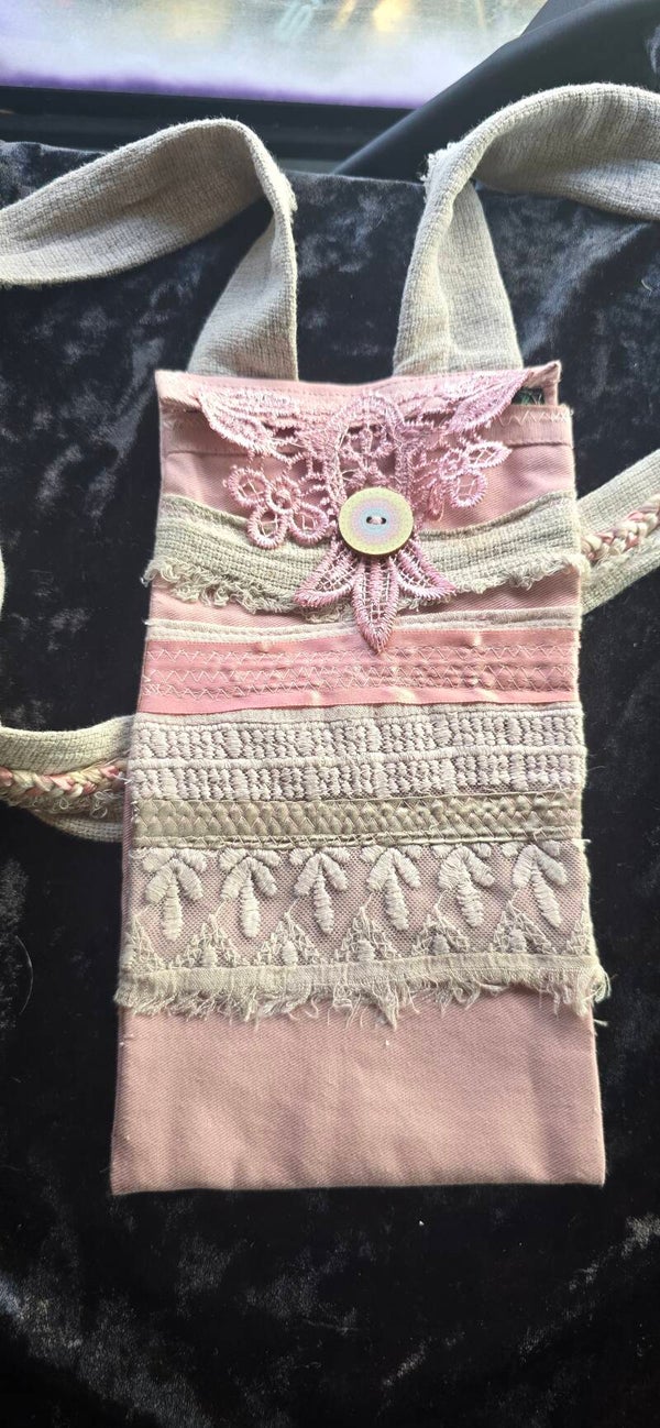 Pink lace lined evening bag