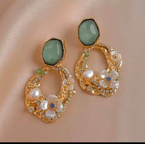 Diamond Flower Geometric Earrings