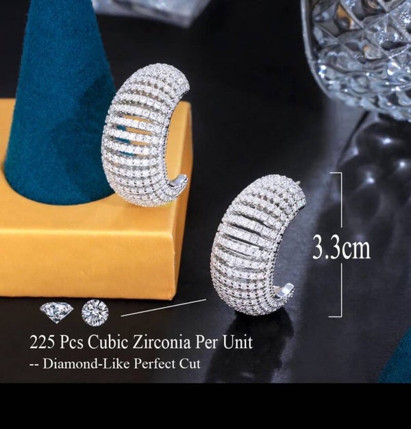 Cubic Zirconia Micro Paved Exotic C Shape Circle Hoop Earrings