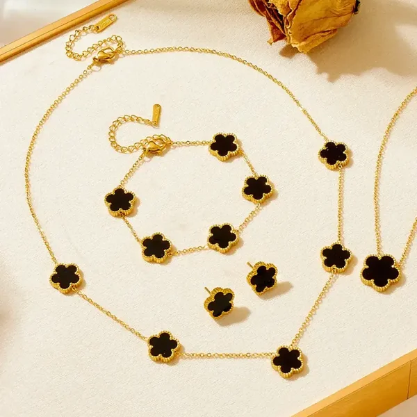 3 Pc Fashion Ins leaf Clover Jewelry Set Gold Plated Stainless steel jewelry