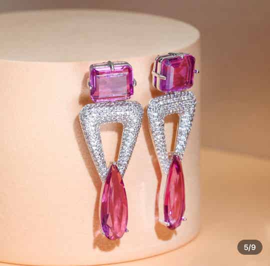 Triangle Water Drop Cubic Zirconia Long Dangling Drop Earrings