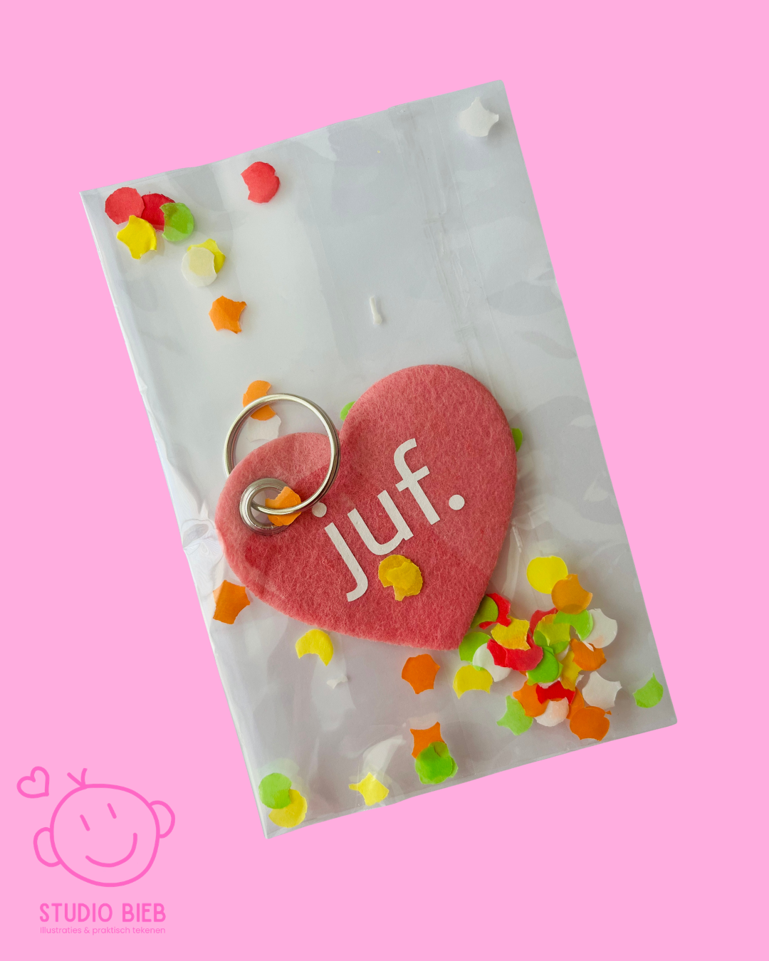 Sleutelhanger juf roze