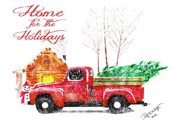 Red Truck - Home for the Holidays on Canvas