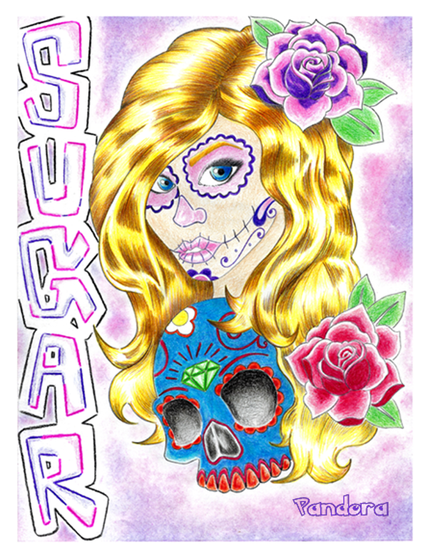 Sugar Lady with Rose by Pandora on Canvas