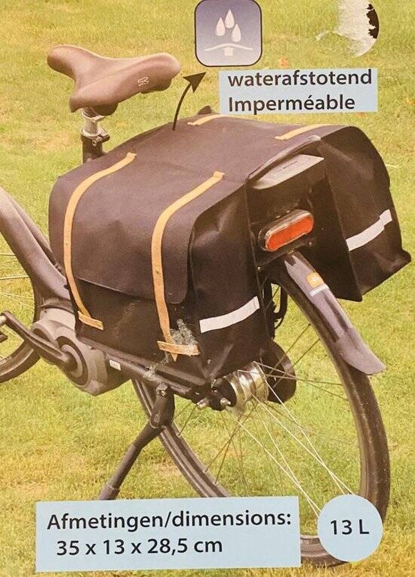 Dubbele fietstas zwart - Waterafstotend - 13L - 25x13x28,5cm