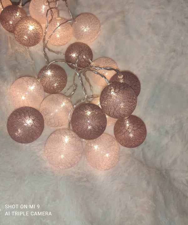 Led kerstslinger - 20 balls cotton - oud roze/paars