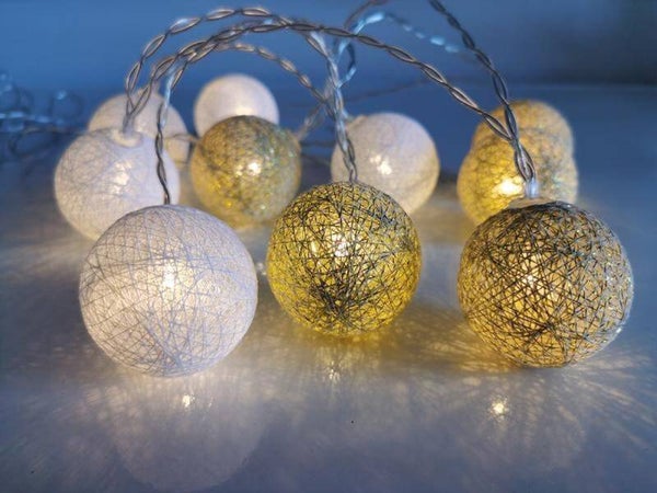 Led light Balls cotton - Zilver/goud - Glitter - 20 balls - Lichtslinger
