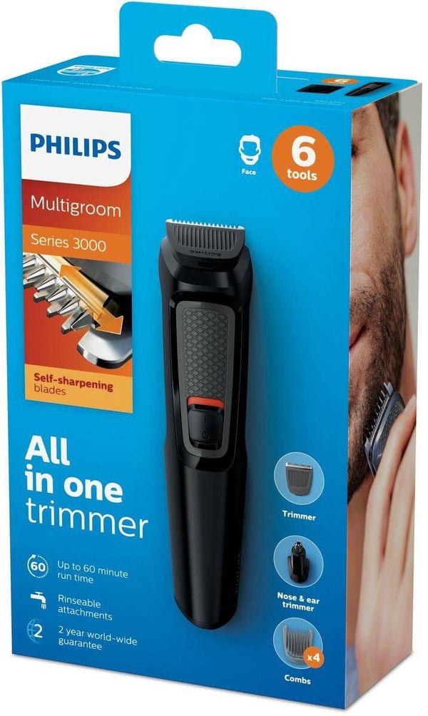 Philips MULTIGROOM Series 3000 MG3710/15, Zwart, Rechthoek, Baard, Oor, Wenkbrauw, Neus, Roestvrijstaal, Batterij/Accu, 60 min