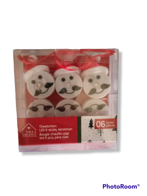 Villa Volance - LED - Theelichten kerstman - 6 Pcs - Incl. batterijen
