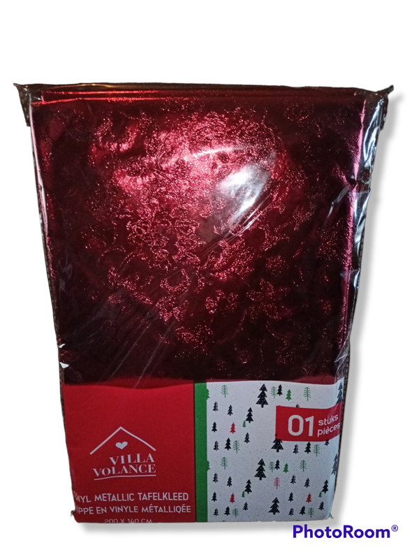 Villa Volance - Tafelkleed - Kerstmis - Metallic rood en Zilver - 1 pcs