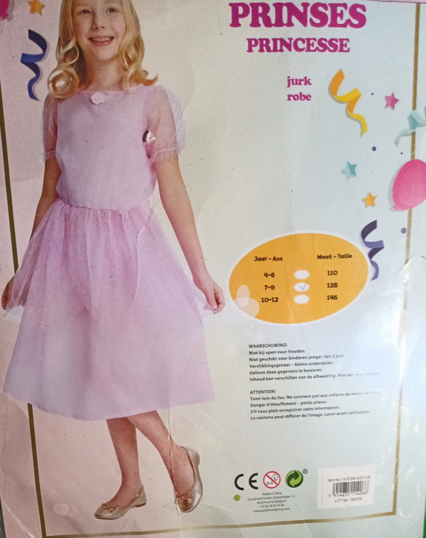 Disney Prinses - Verkleedjurk - Roze - Maat 128 ( 7-9 Jaar )