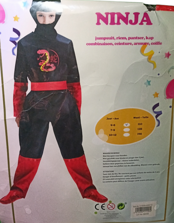 Ninja - Verkleedpak - Complete jumpsuit incl. schoenen - Maat 110 ( 4-6 jaar )