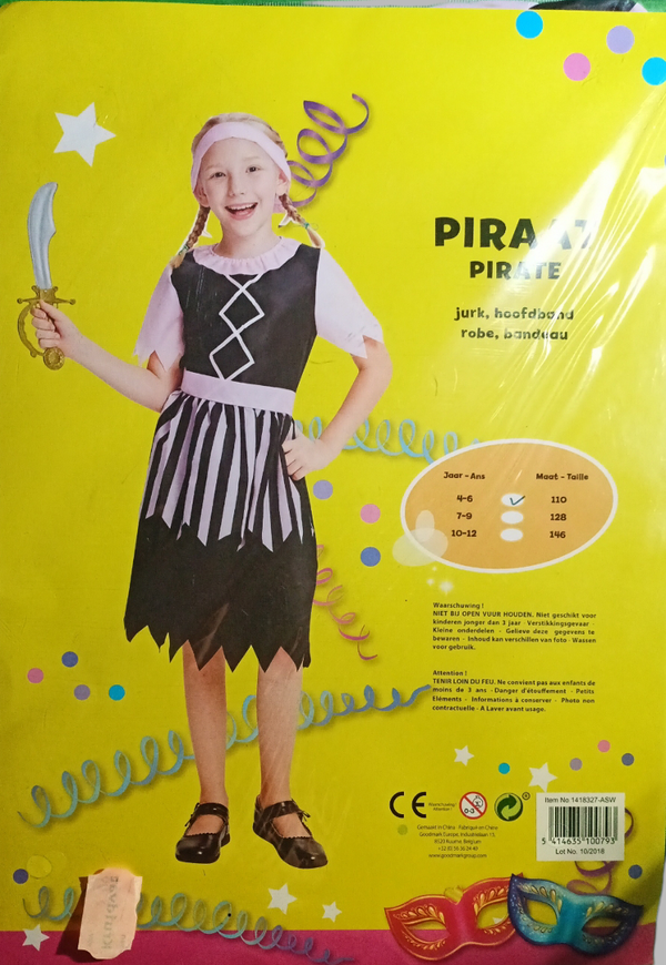 Piraat - Verkleed pak - Meisjes jurk met hoofdband - Maat 110 ( 4-6 jaar )