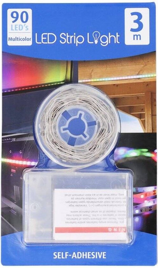 ProLED - RGB Led strip - 3 meter - Multicolor - 90 LEDs - Plug & Play - Perfect op vlakke ondergronden - Werkt op AA batterijen (niet inbegrepen)