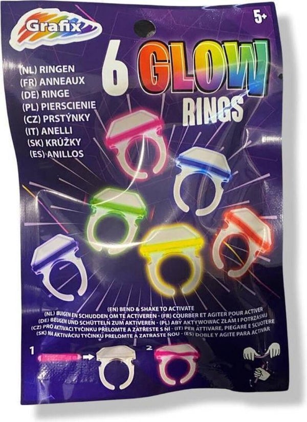 Glow In The Dark ringen - Multicolor - Kunststof - One Size - 6 Stuks - Ringen - Neon - Glow in the dark - Feestje