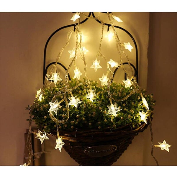 10 Led Star - Draadverlichting - Feestverlichting - Kerstverlichting Warm wit - Batterijen