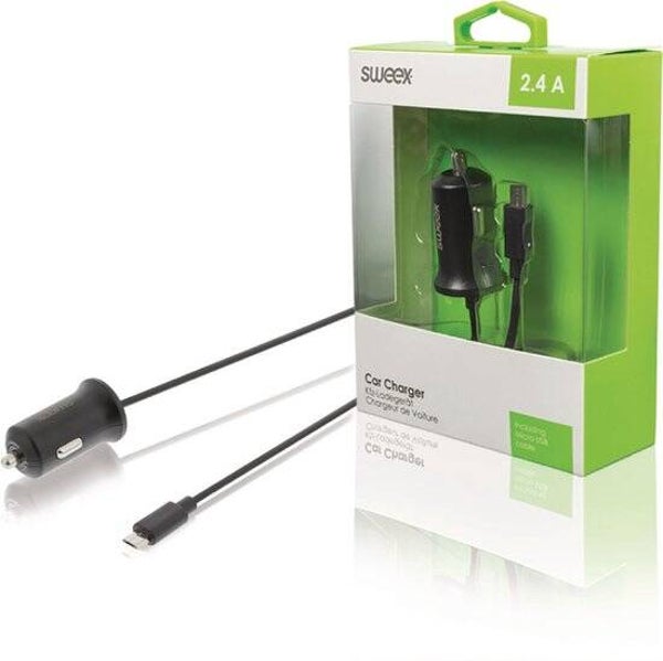 Sweex Autolader 2.4 A Micro USB - Zwart
