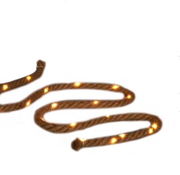 Touwverlichting jute met 80 lampjes warm wit 600 cm met timer - Kerstverlichting lichtsnoeren kerstversiering
